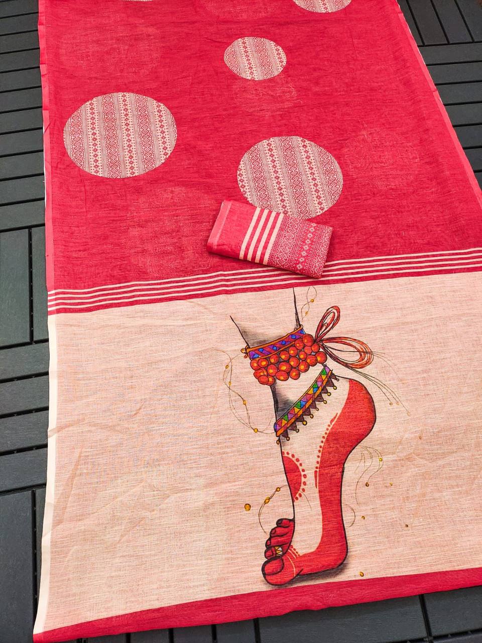 Puja Collection – Devika Digital Print Linen Saree with Blouse