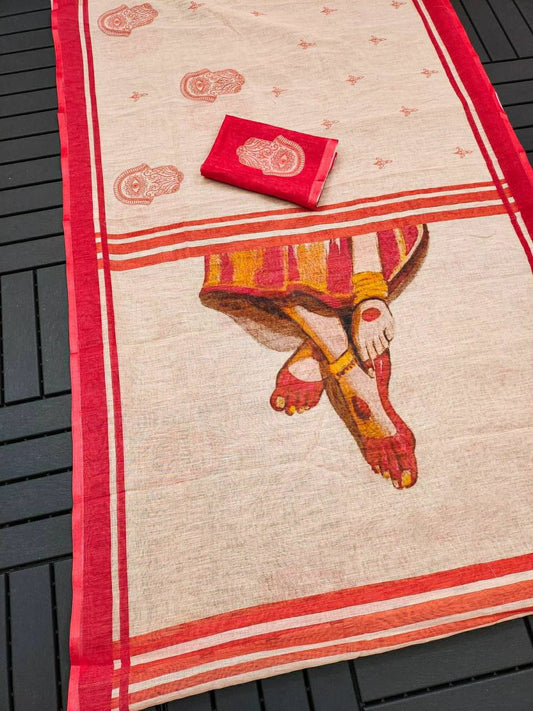 Puja Collection – Devika Digital Print Linen Saree with Blouse