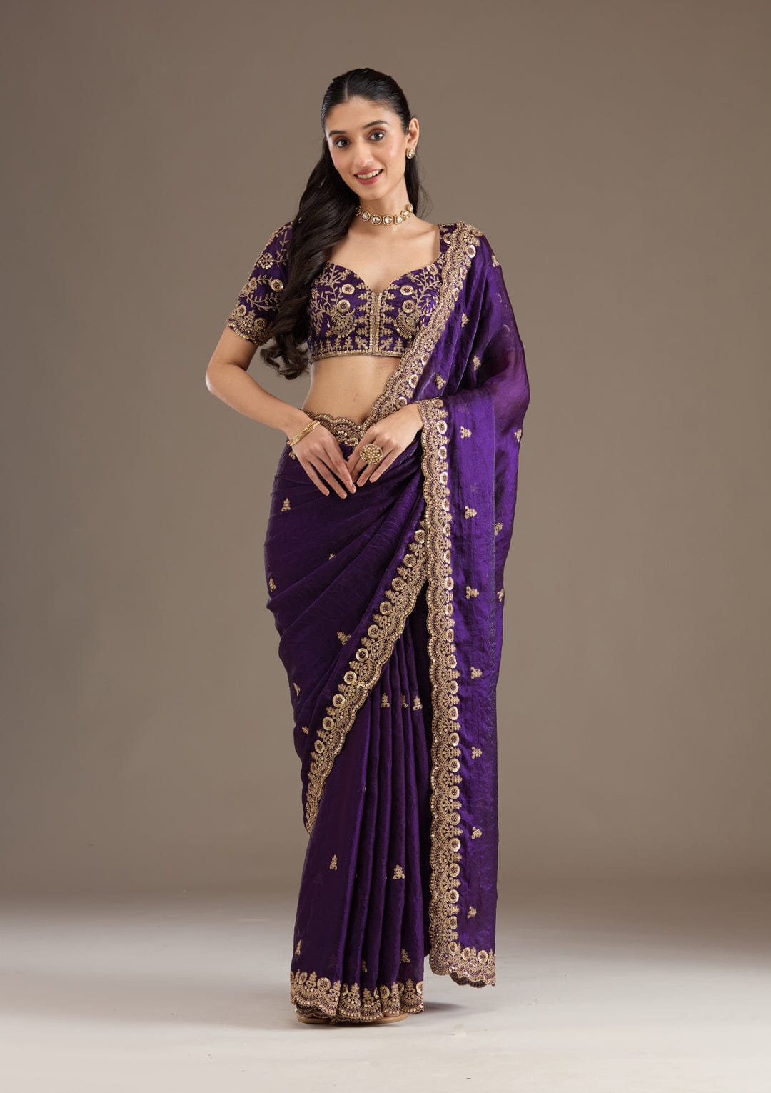 Fandy Satin Silk Saree with Sequin & Jari Dori Embroidery and 80-Cutwork Border